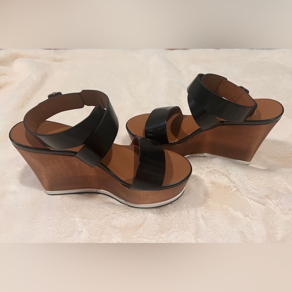 Givenchy Wood Platform Wedge Black Strap Sandals EUC Size 36.5
